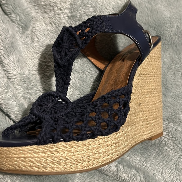 Navy Macrame Wedge Espadrille Sandals-NWT- 9 - Picture 9 of 11